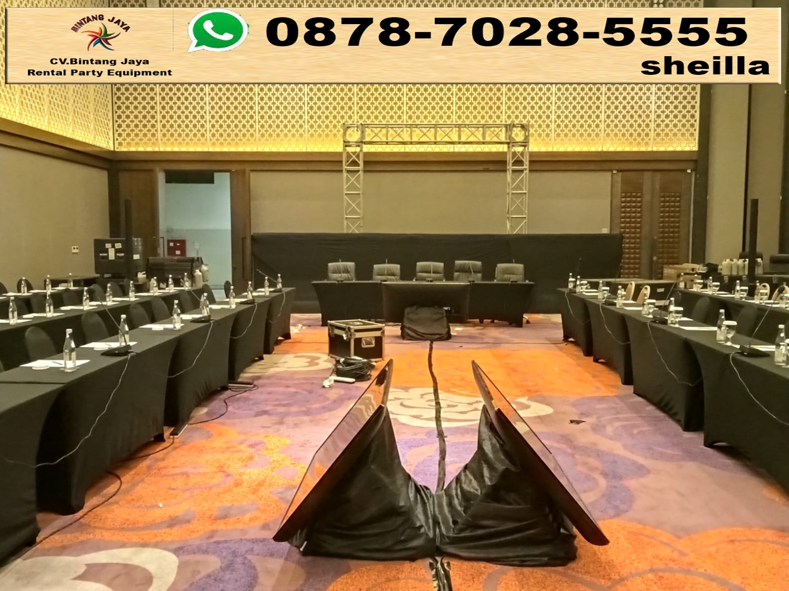 Sewa meja IBM 45x180cm event rapat sewa murah Depok