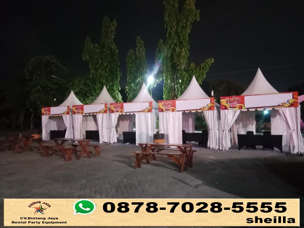 Sewa tenda kerucut 5x5m kawasan industri Gobel Bekasi