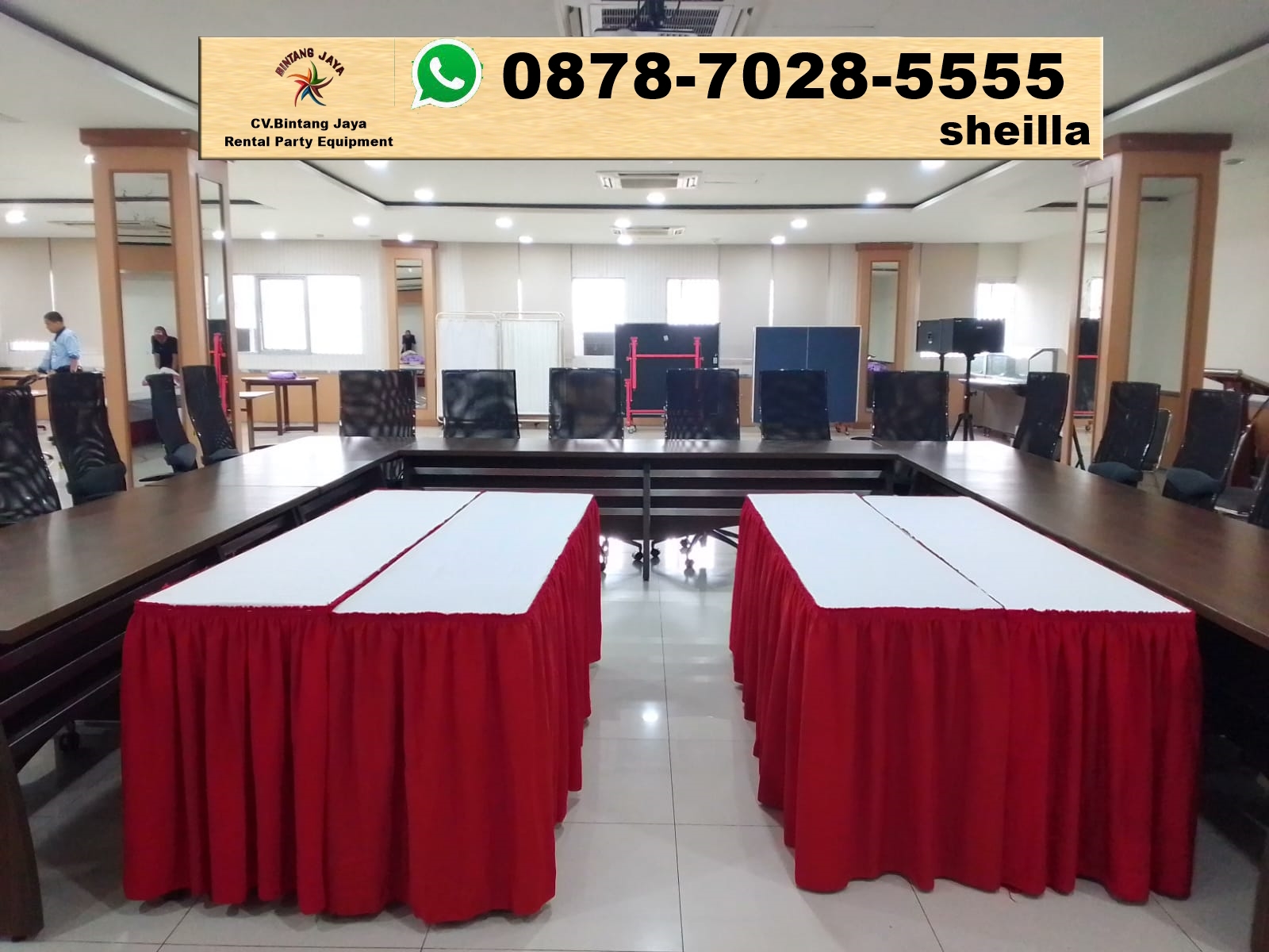 Sewa long table meja panjang taplak warna warni Jakarta
