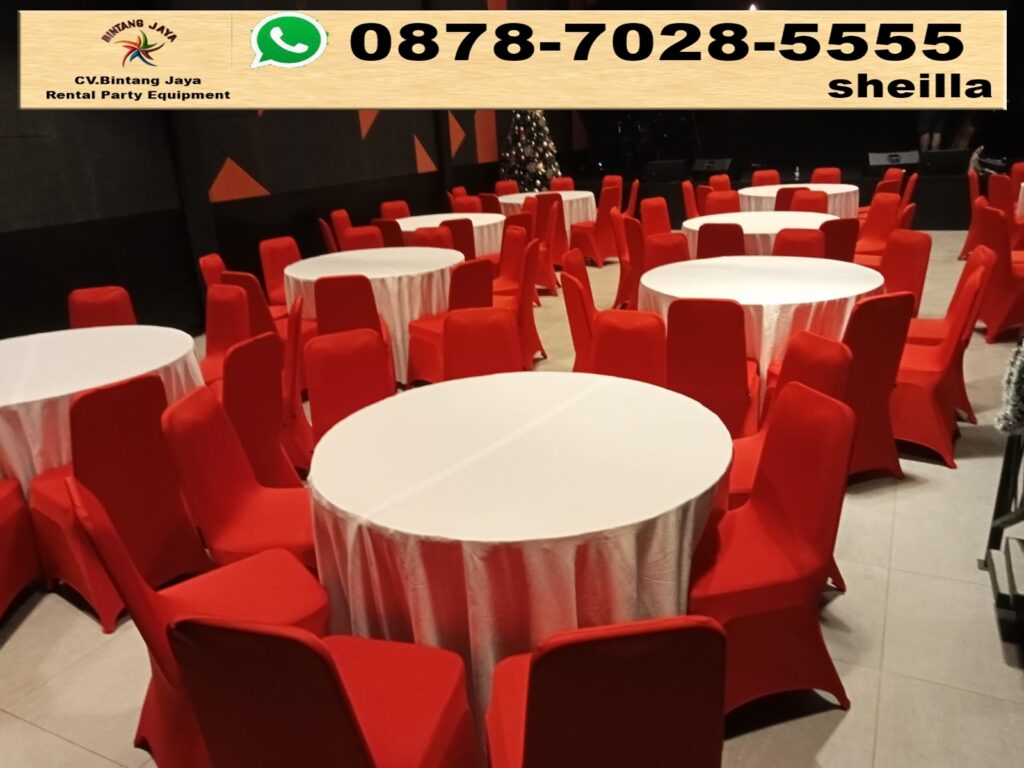 Menyewakan meja desain bundar lengkap cover dan aksesoris Jakarta