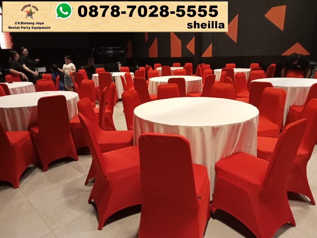 Menyewakan meja desain bundar lengkap cover dan aksesoris Jakarta