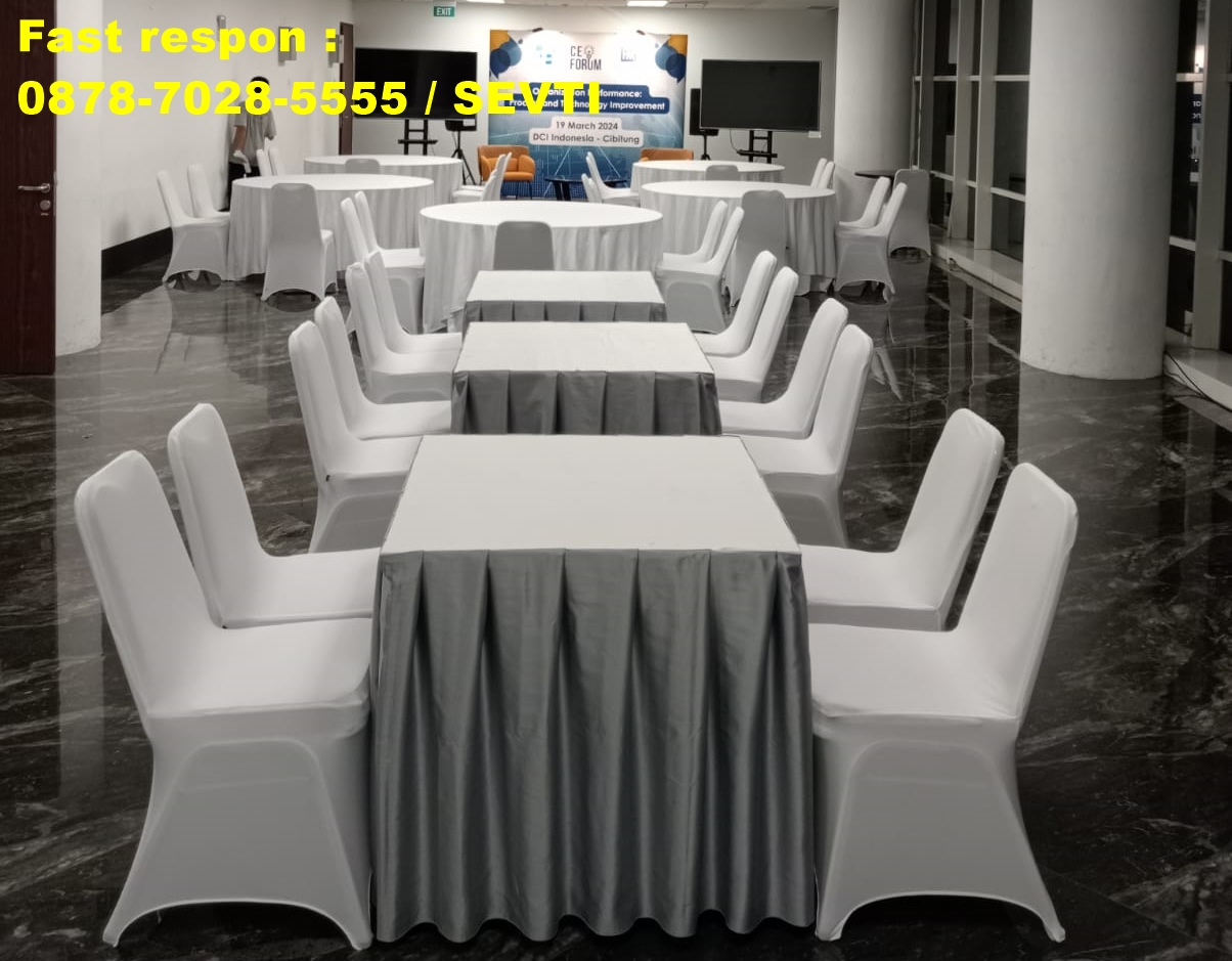 Jasa sewa meja kotak dan kursi futura cover putih Bekasi