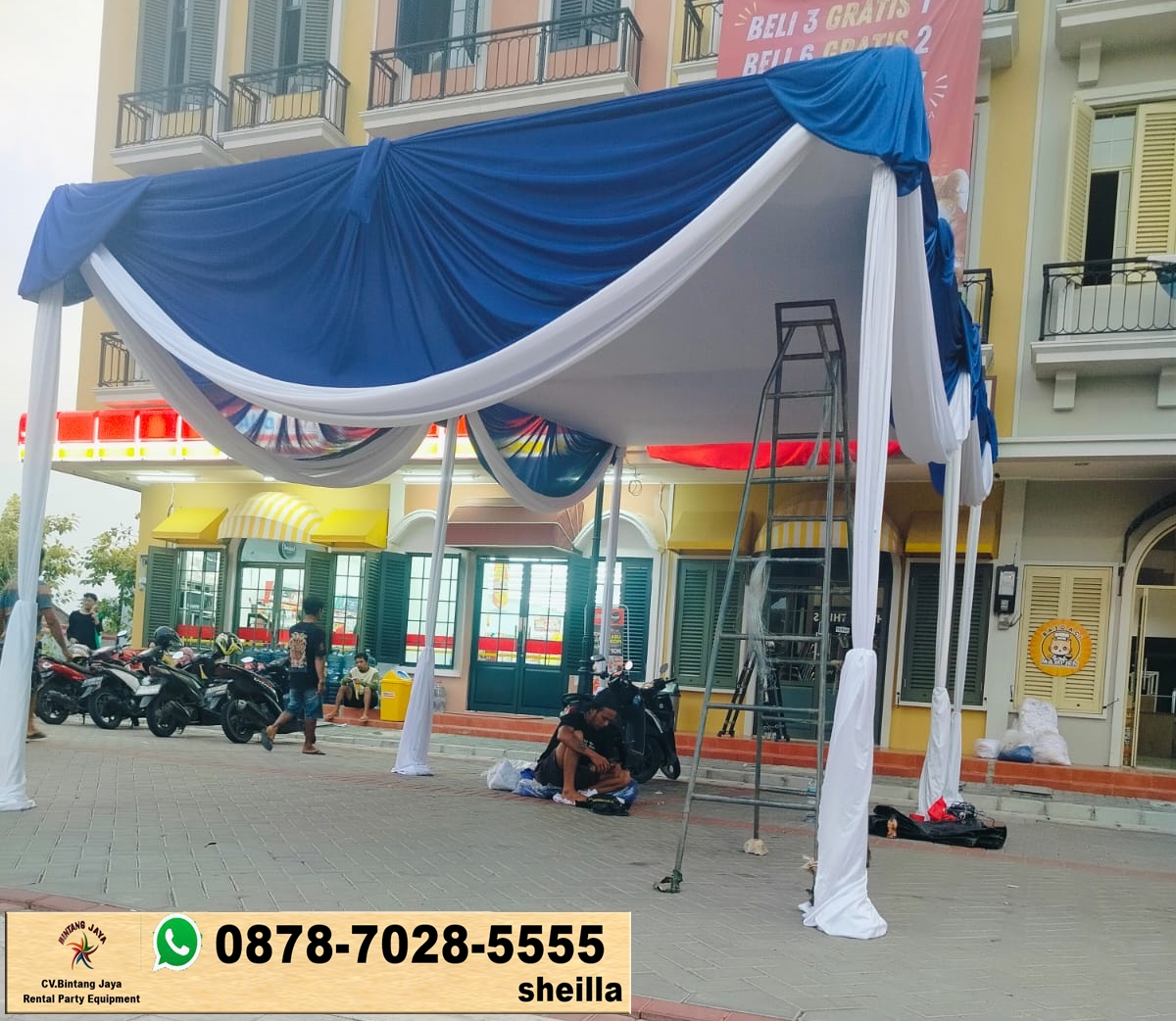 Jasa Sewa Tenda Type Konvensional Dekorasi Kain serut Jakarta