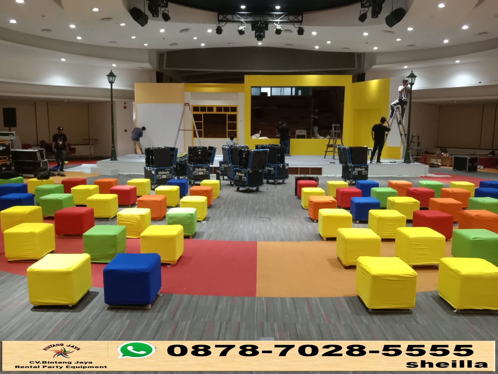 Jasa sewa Puff Kursi Kotak Cover Warna-warni Jakarta