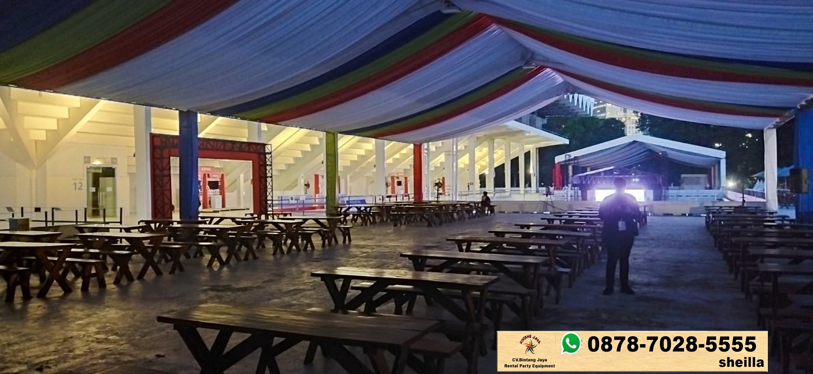 Sewa Tenda Roder Dekorasi Kain Serut Warna-warni Jakarta