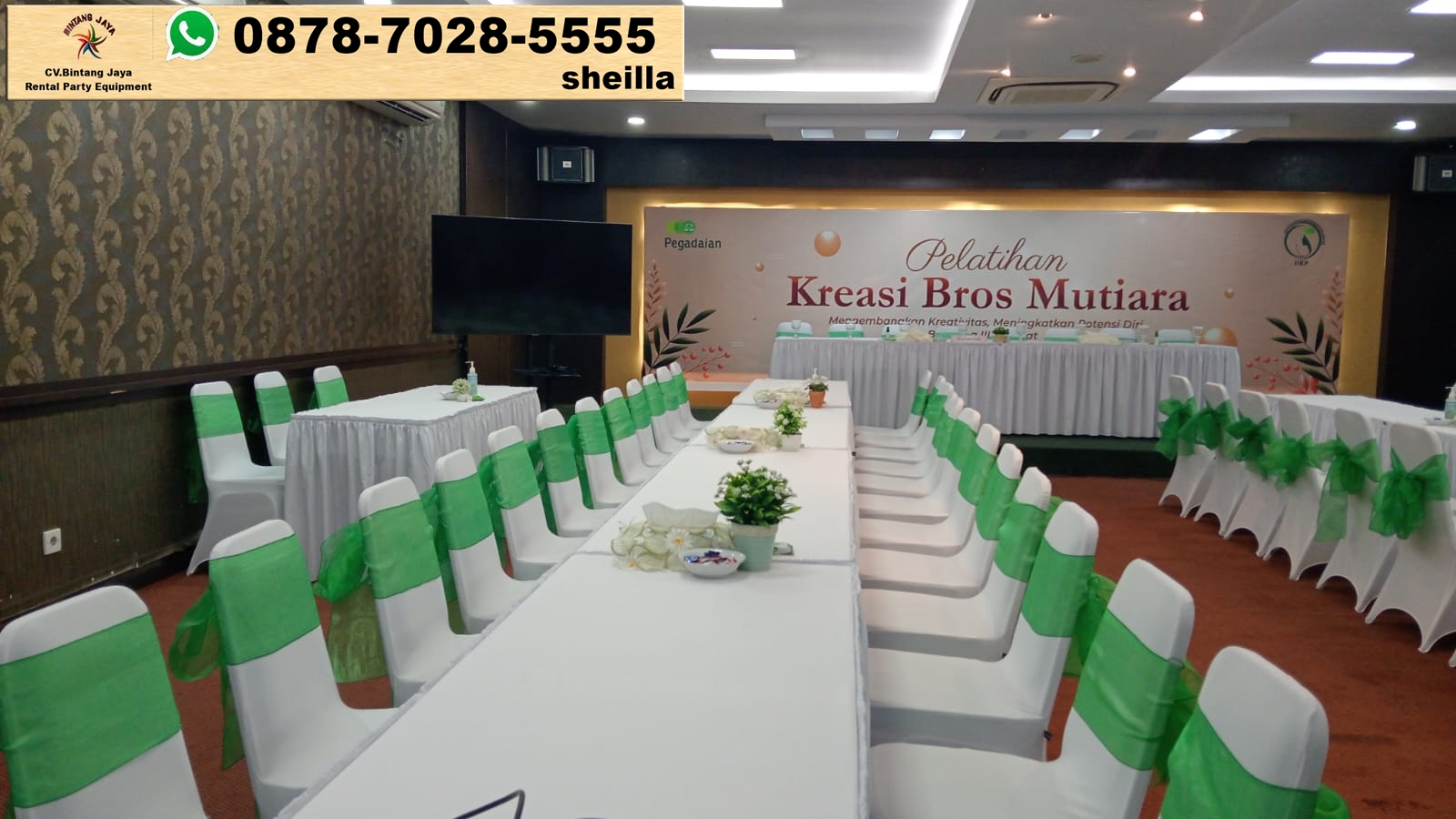 Sewa Meja Kotak Dan Kursi Futura Pita Hijau Event Jakpus