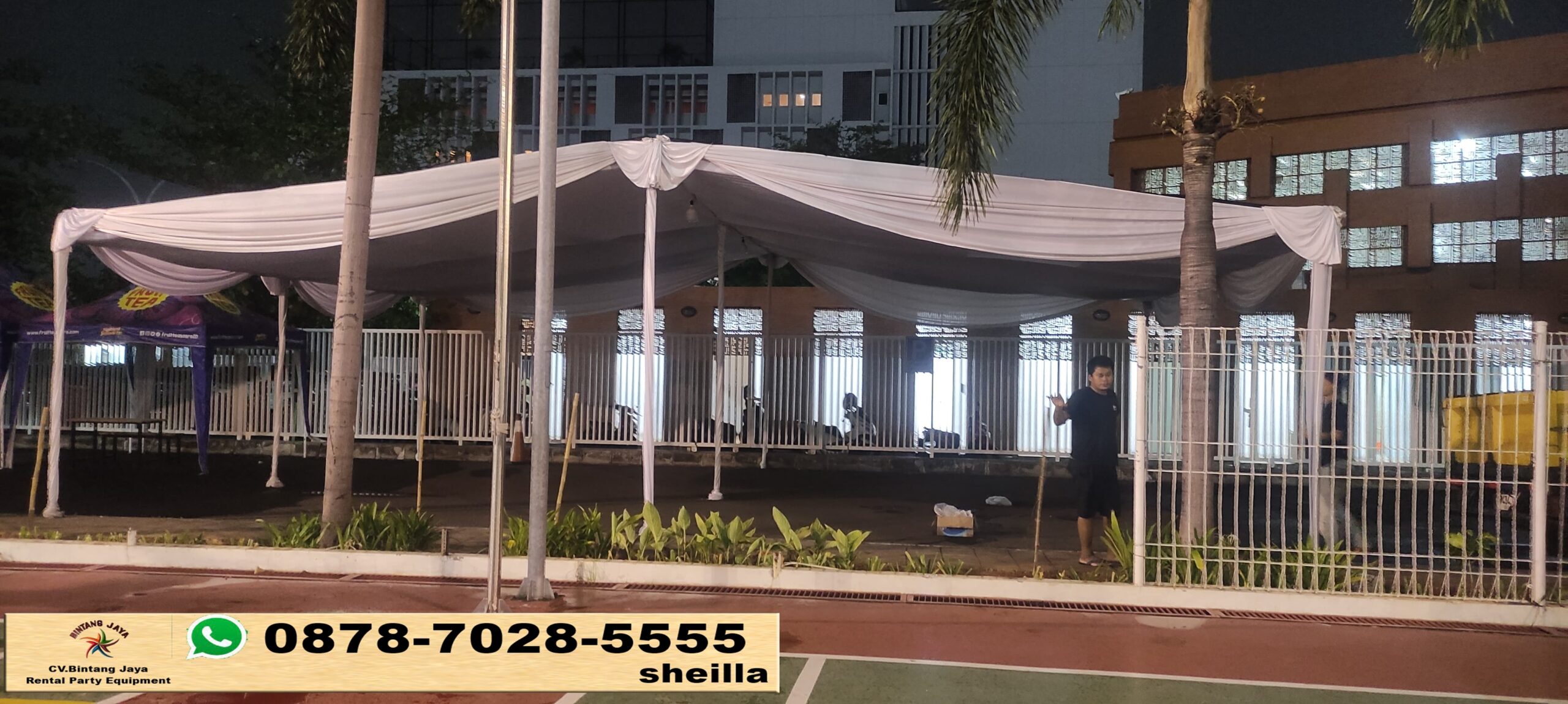 Sewa Tenda Konvensional Dekorasi Serut Hijau Putih Area Jakarta