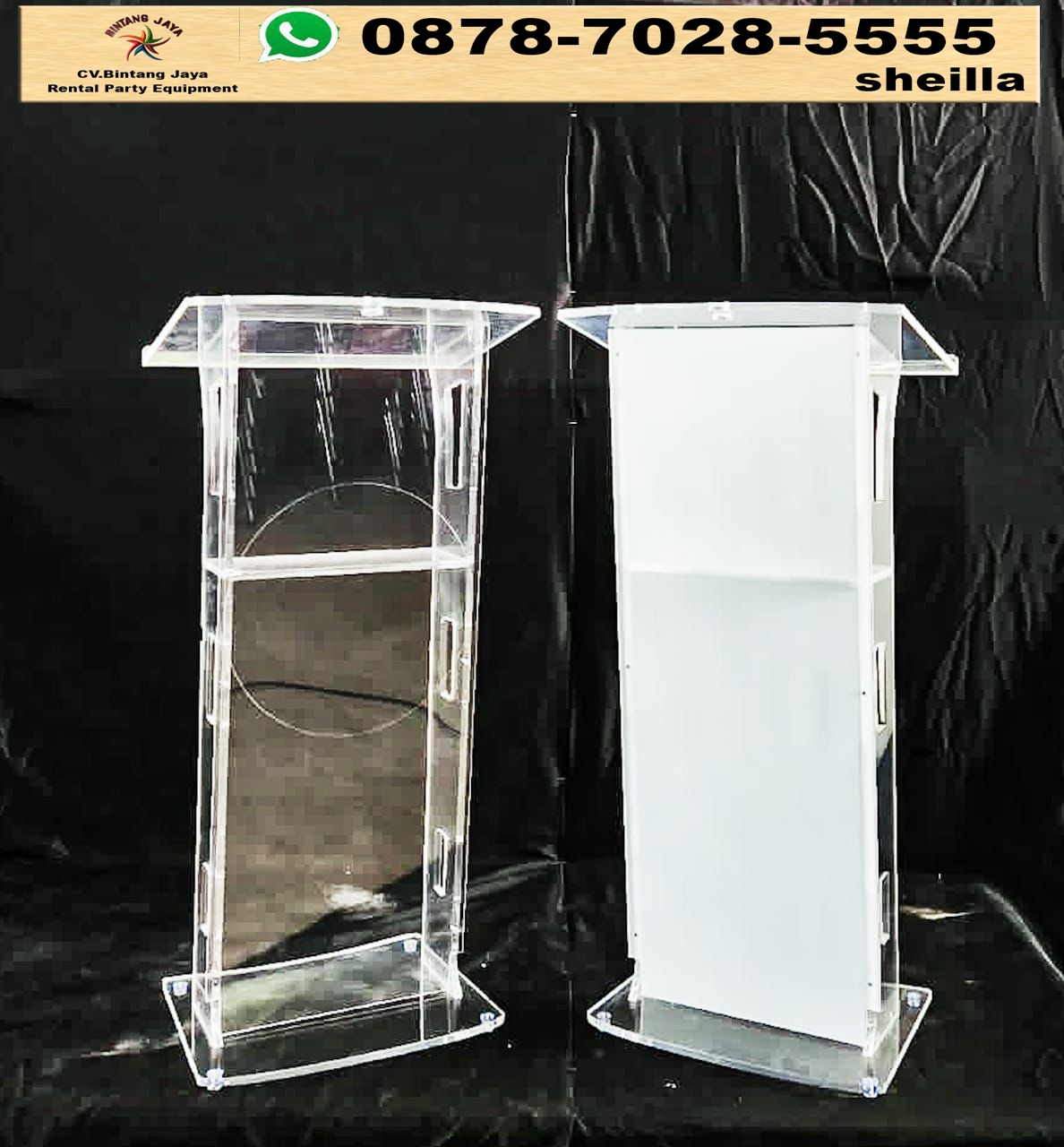 Sewa Podium Type Acrylic Kotak Dan Kaki Stainless Area Bandung