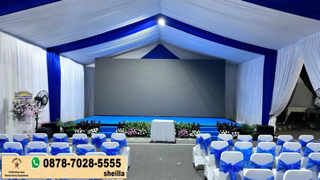 Sewa Tenda Roder Dekorasi Kain Rempel Biru Putih Area Cibitung Bekasi