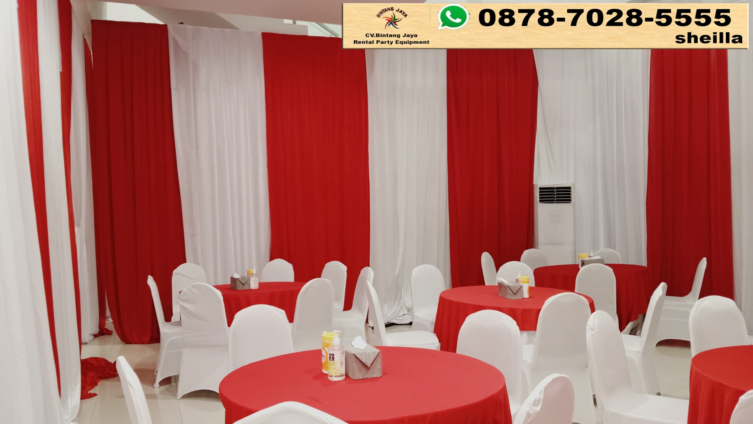 Sewa Tirai Dinding Merah Putih Bahan Filamin Area Bogor