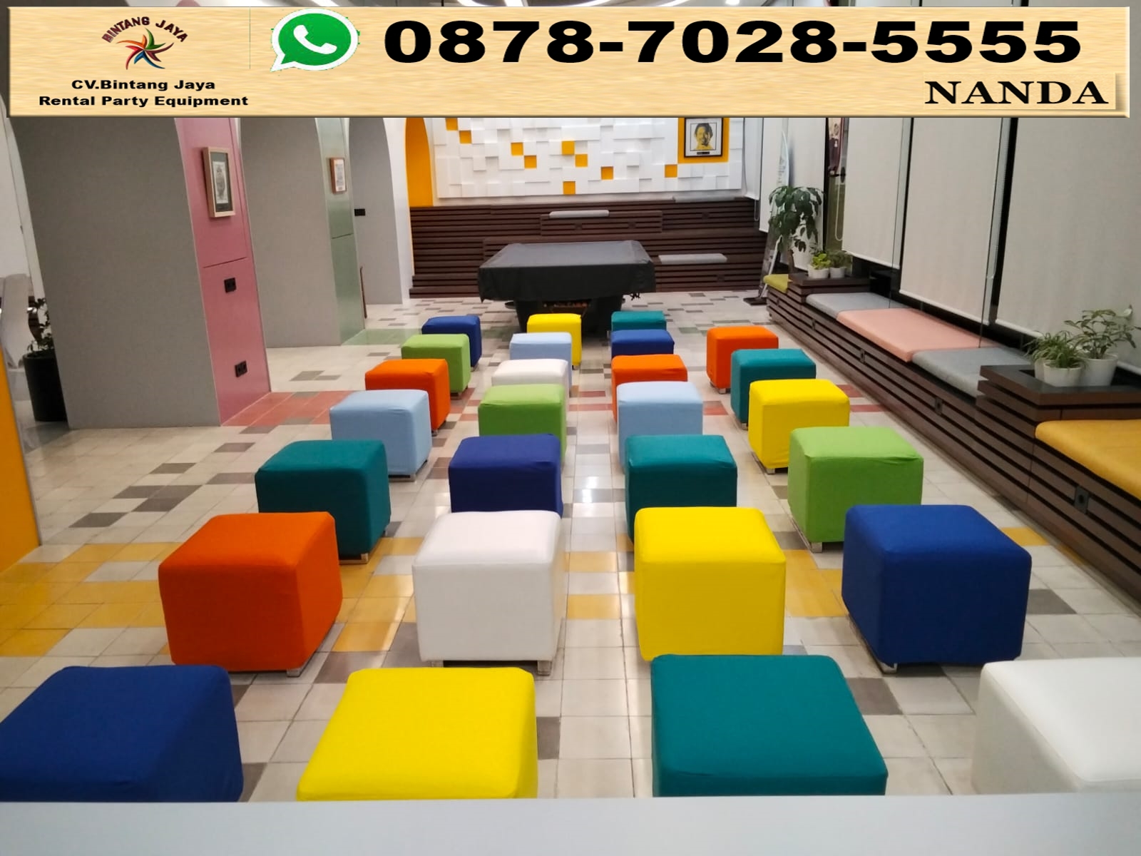 Jasa Sewa Puff Kotak Warna-warni Wilayah Jakarta Tangerang