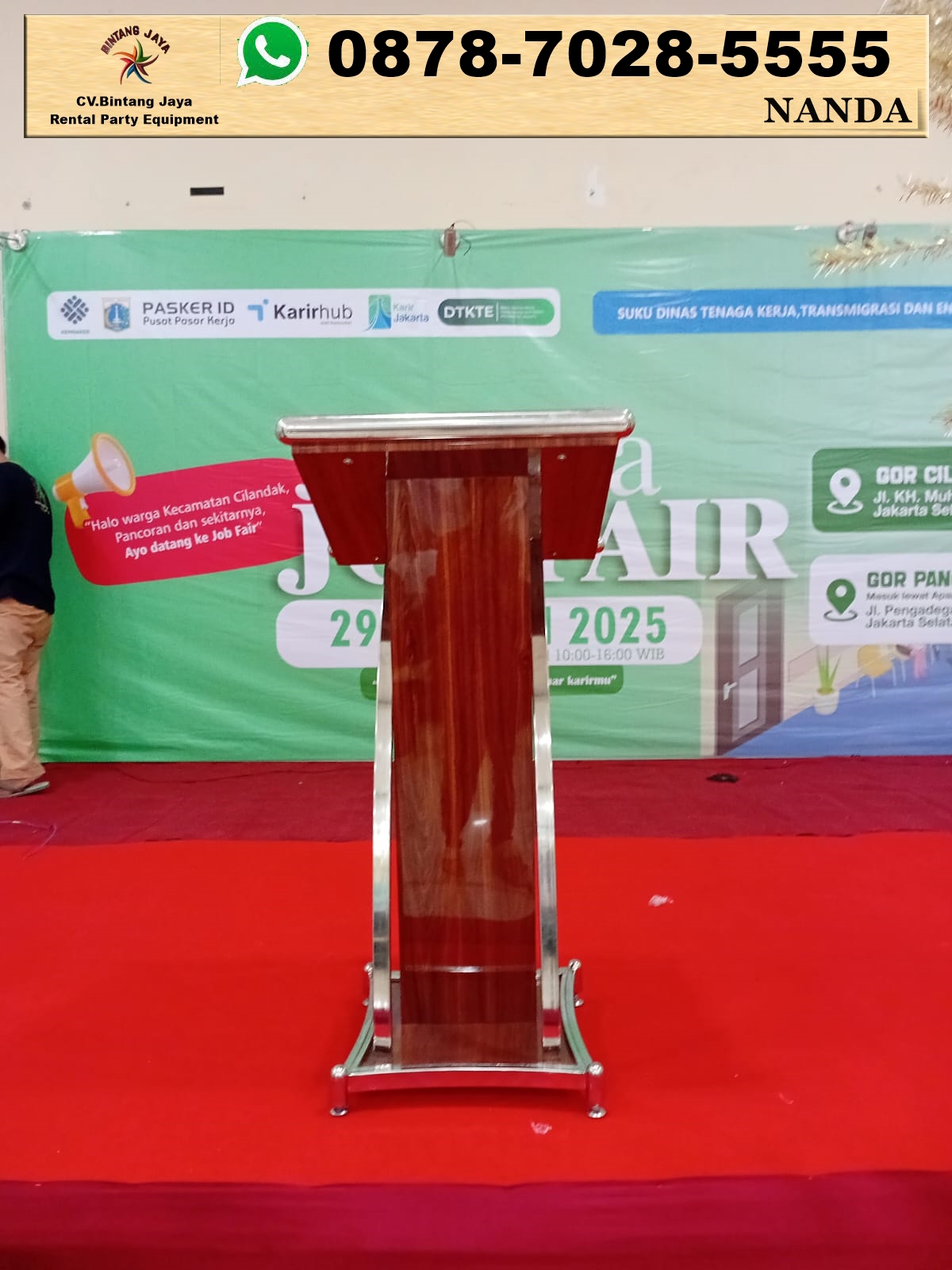 Sewa Podium Acrylic Kaki Stainless Di Jakarta