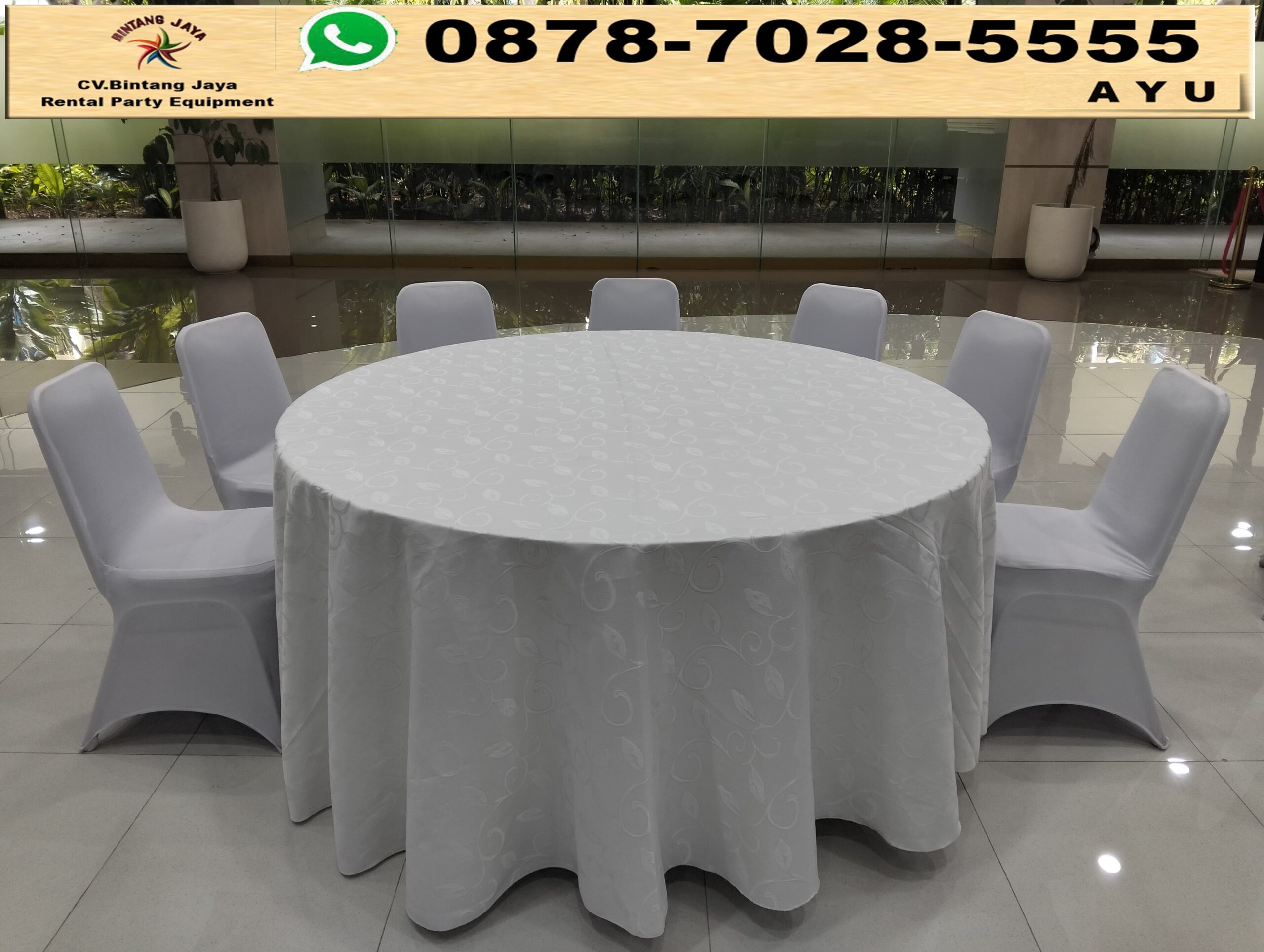 Rental Kursi Serta Meja Bundar Cover Putih Bogor