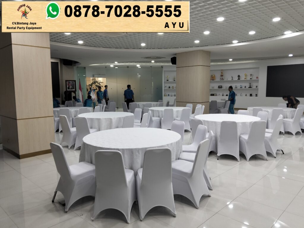 Rental Kursi Serta Meja Bundar Cover Putih Bogor