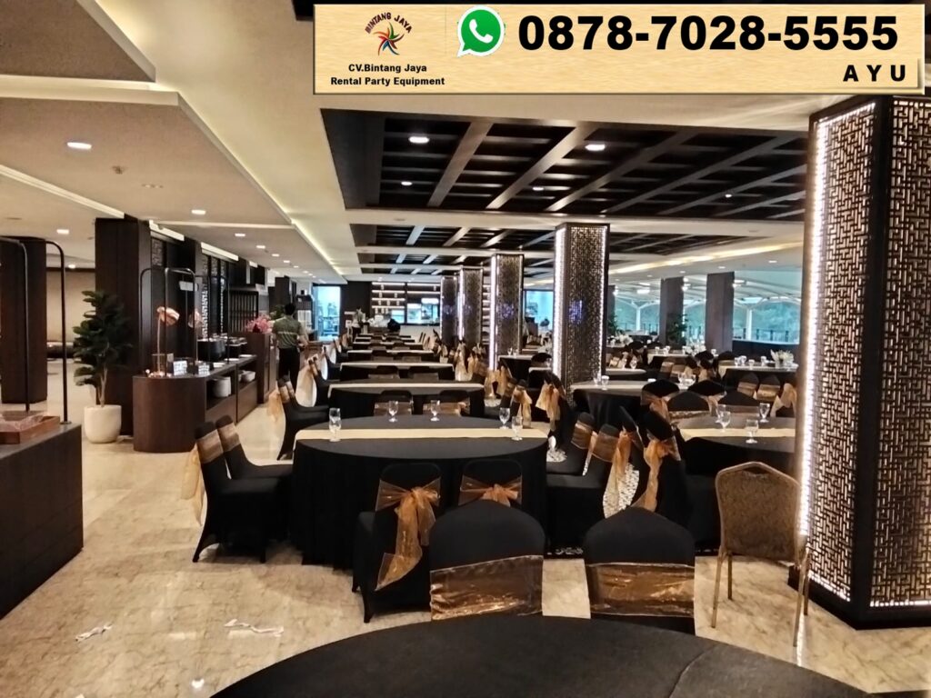 Rental Round Table Black Cover Elegant Jakarta