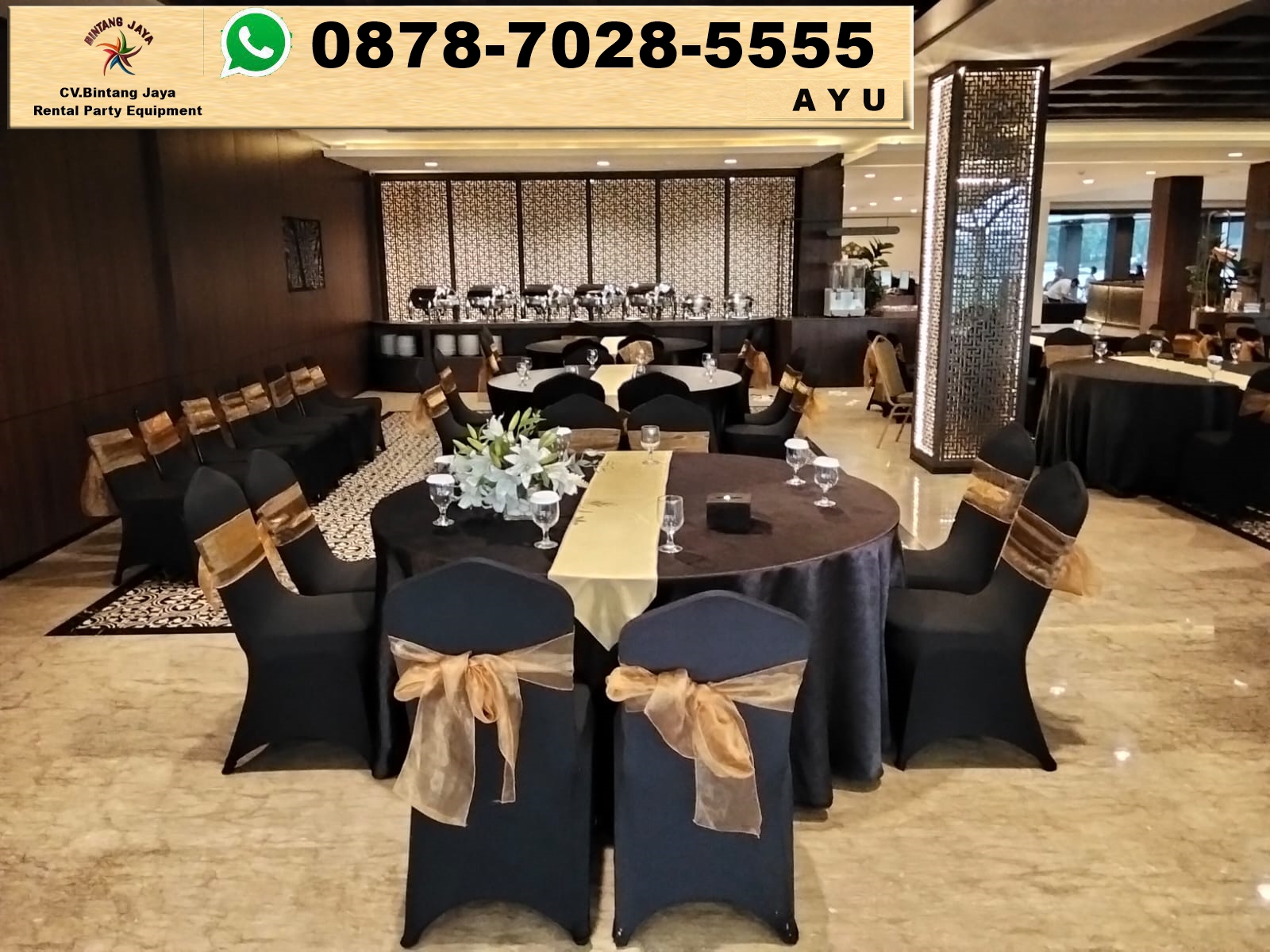 Rental Round Table Black Cover Elegant Jakarta