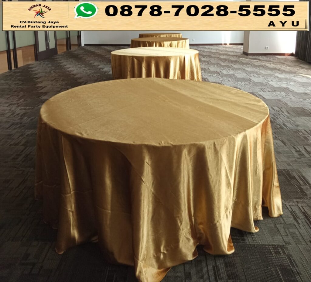Sewa Meja Bundar Diameter 180cm Warna Gold Di Bekasi