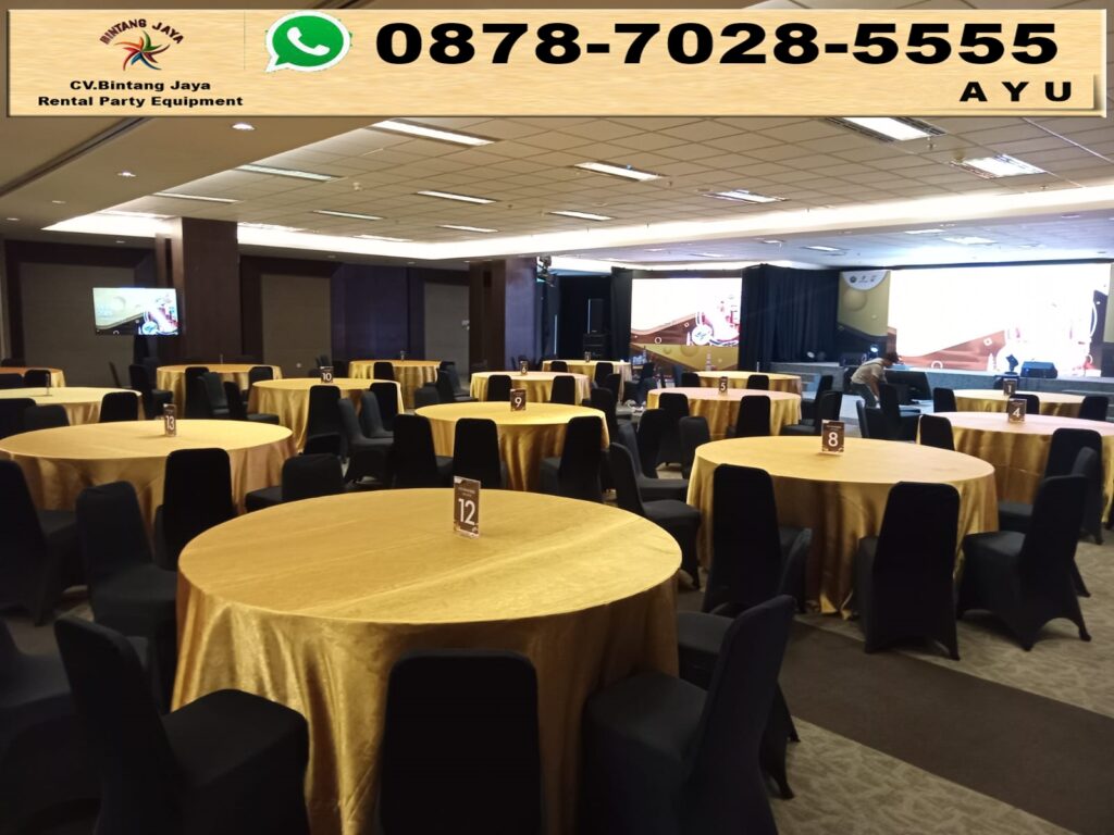 Sewa Meja Bundar Diameter 180cm Warna Gold Di Bekasi