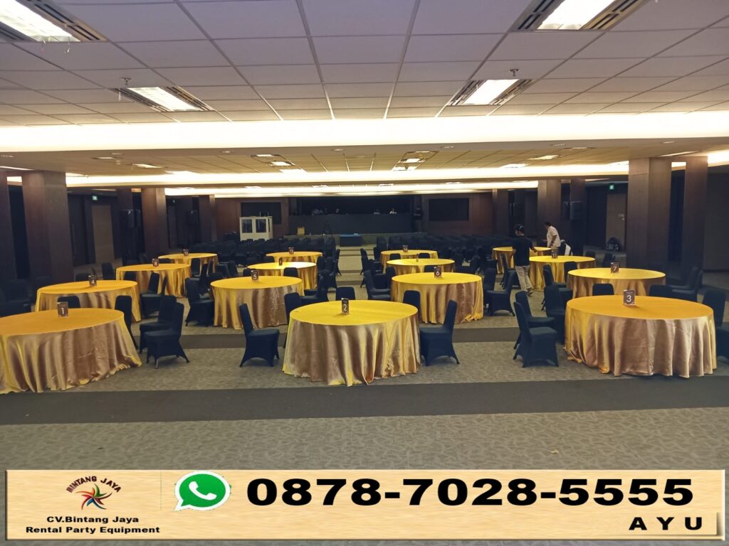Sewa Meja Bundar Diameter 180cm Warna Gold Di Bekasi