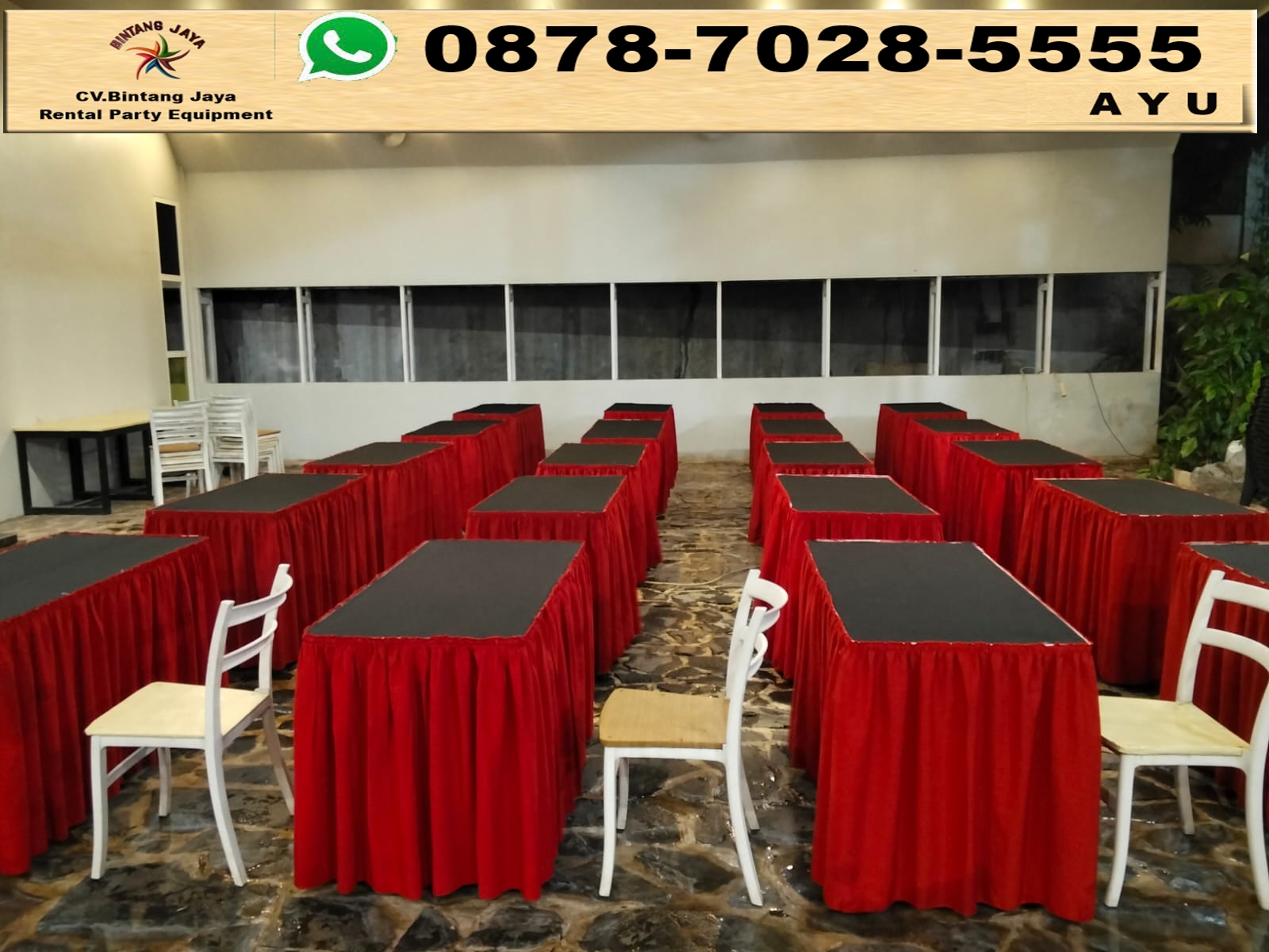 Pusat Sewa Cover Meja Kotak Hitam Merah Jakarta