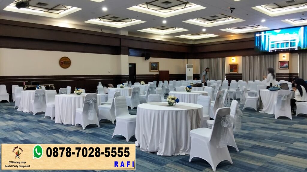 Sewa Round Table Dan Kursi Cover Putih Bersih Event PPATK Jakarta