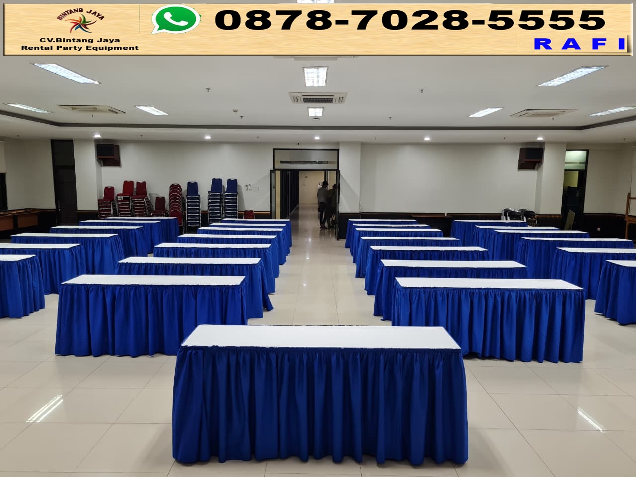 Solusi Sewa Meja Kotak Cover Putih Dan Biru Jakarta Pusat