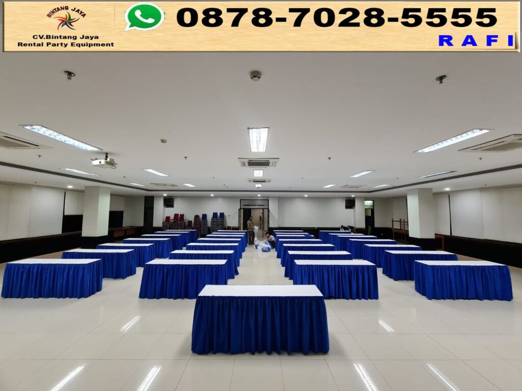 Solusi Sewa Meja Kotak Cover Putih Dan Biru Jakarta Pusat