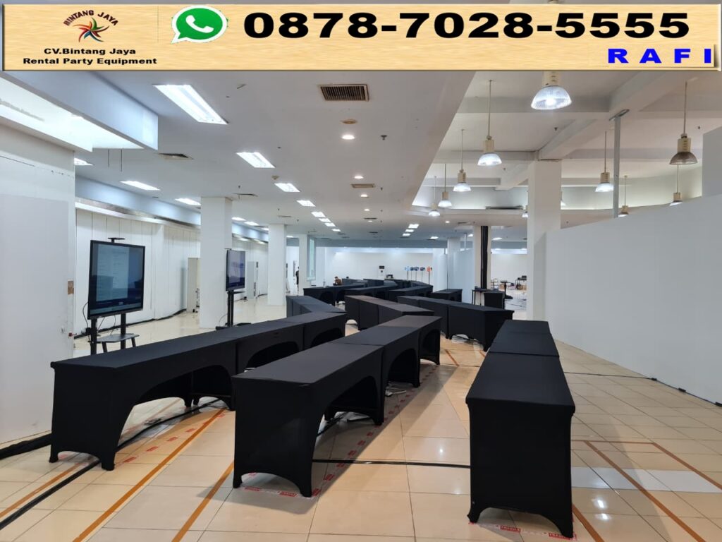 Paket Sewa Meja Ibm 180×60cm Cover Hitam Jakarta