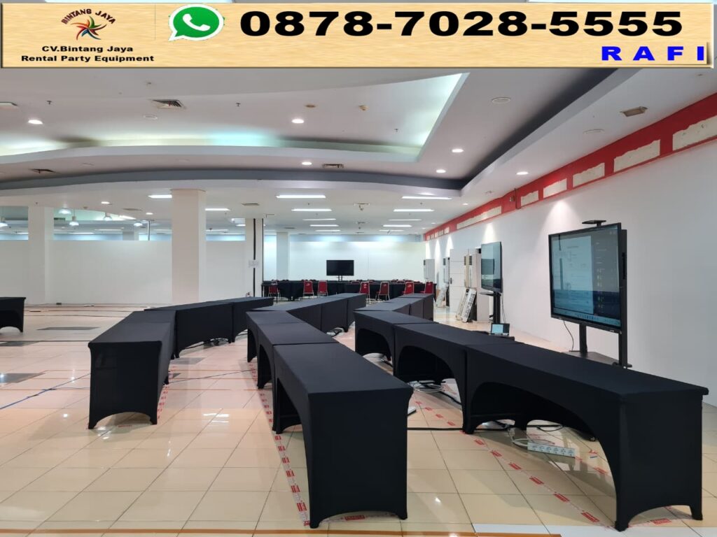 Paket Sewa Meja Ibm 180×60cm Cover Hitam Jakarta