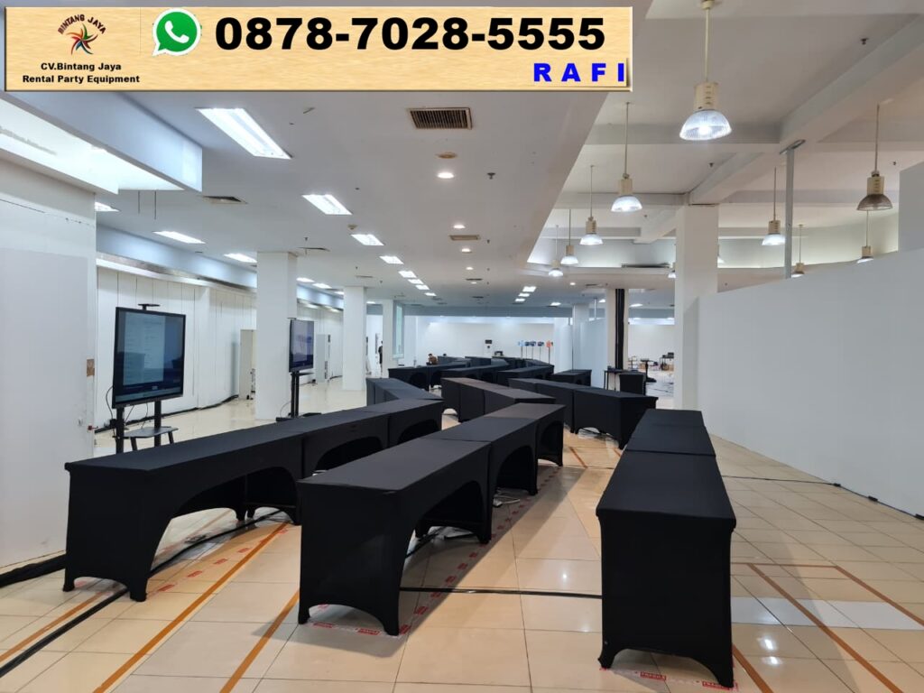 Paket Sewa Meja Ibm 180×60cm Cover Hitam Jakarta