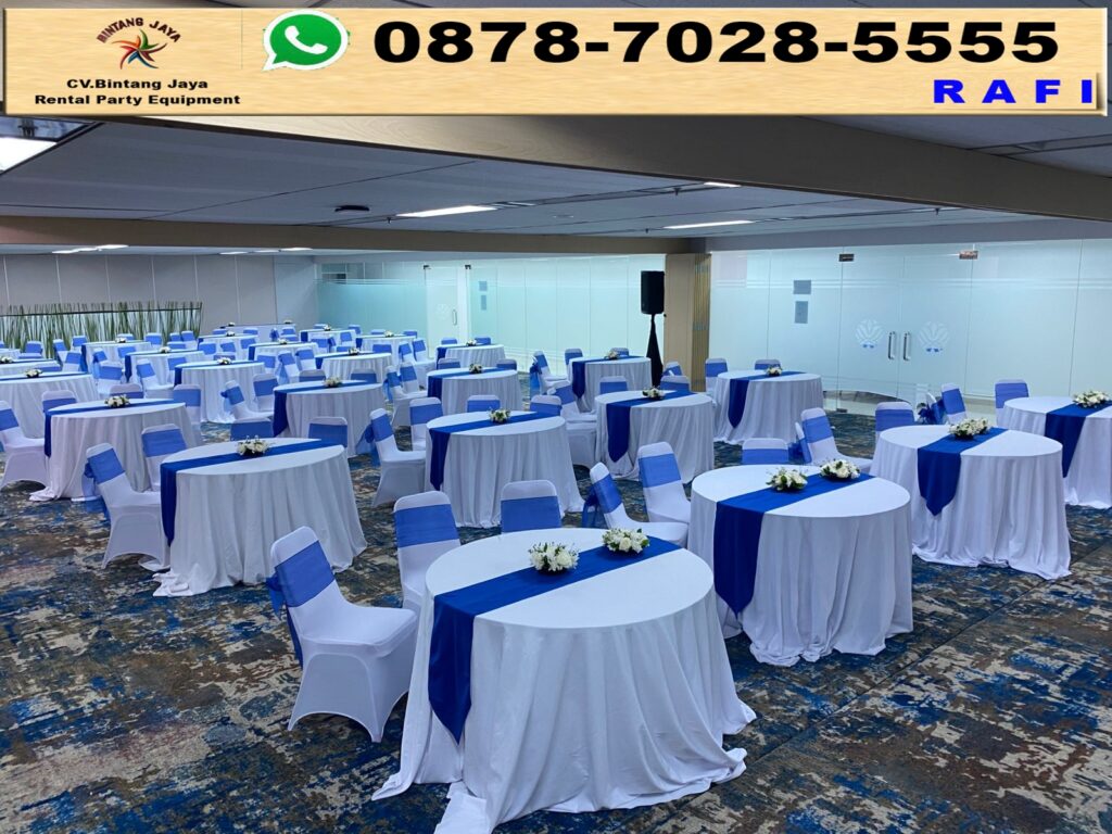 Sewa Meja Bulat Toping Biru Dan Meja Barstool Di Jaksel