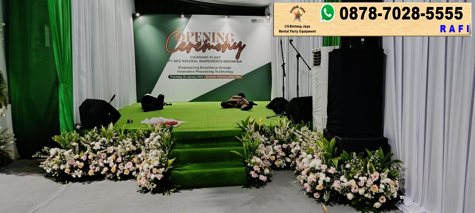 Sewa Tenda, Kursi, Karpet, Kipas, Krucut, Panggung Dan Gunting Pita Venue PT. Lam Seng Hang Indonesia