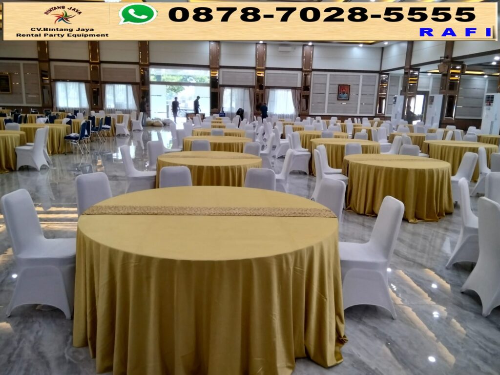 Paket Sewa Meja Bulat Dan Futura Putih Event Perum City Cakung