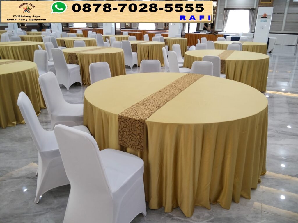 Paket Sewa Meja Bulat Dan Futura Putih Event Perum City Cakung