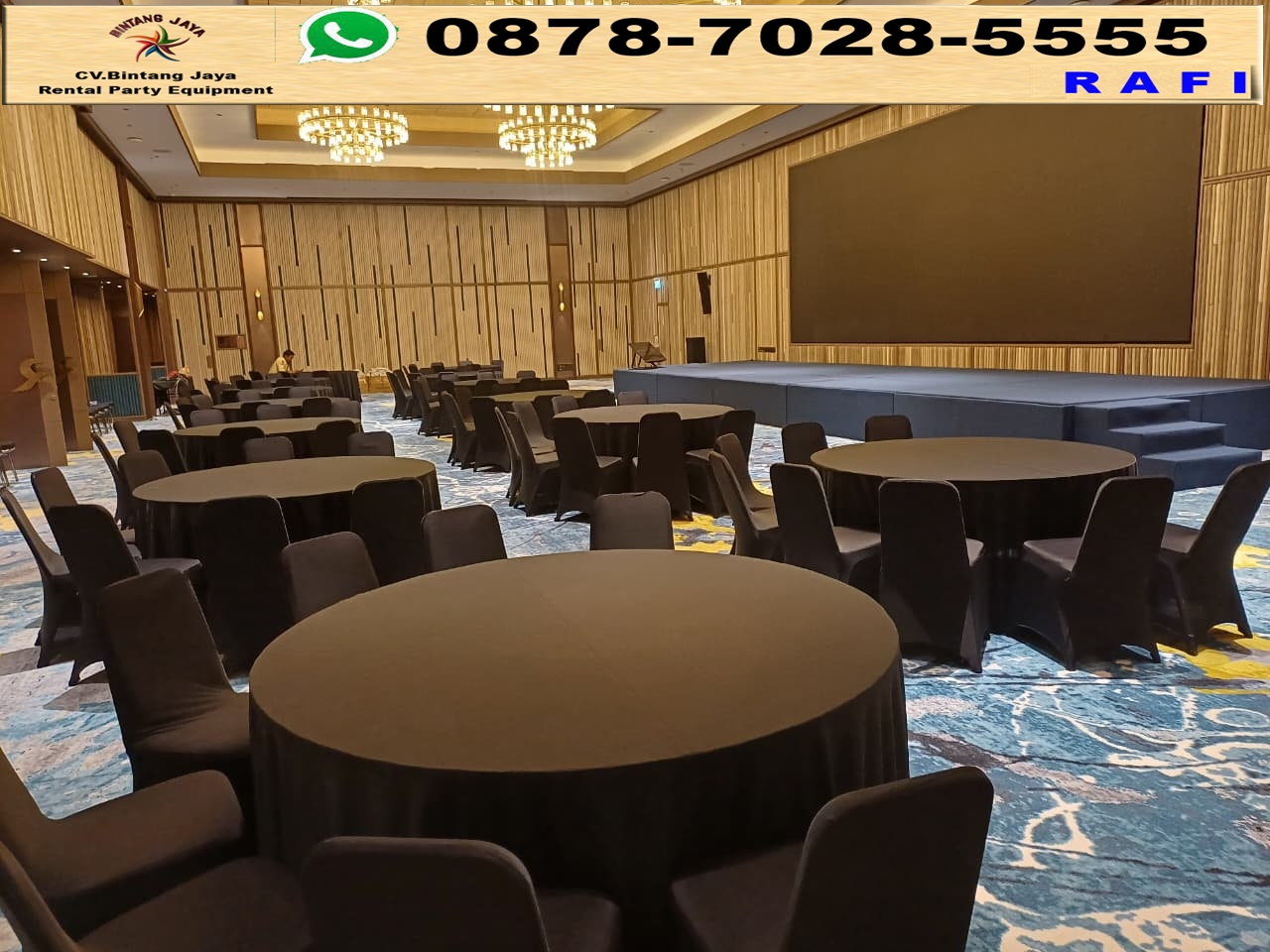 Paket Sewa Meja Bulat Set Futura Sarung Hitam Cikarang Bekasi