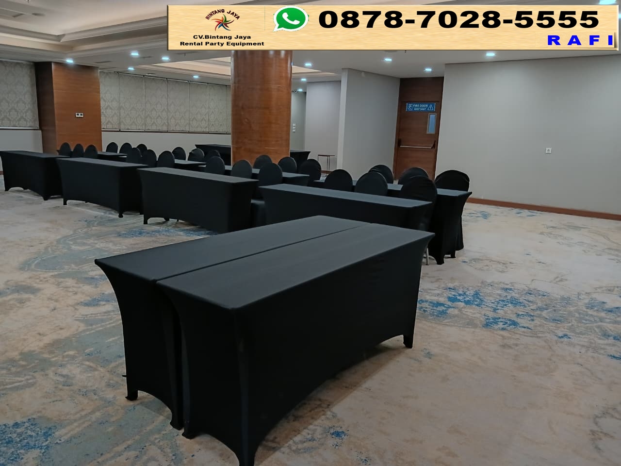 Gudang Sewa Meja IBM Hitam Event Di HK Tower