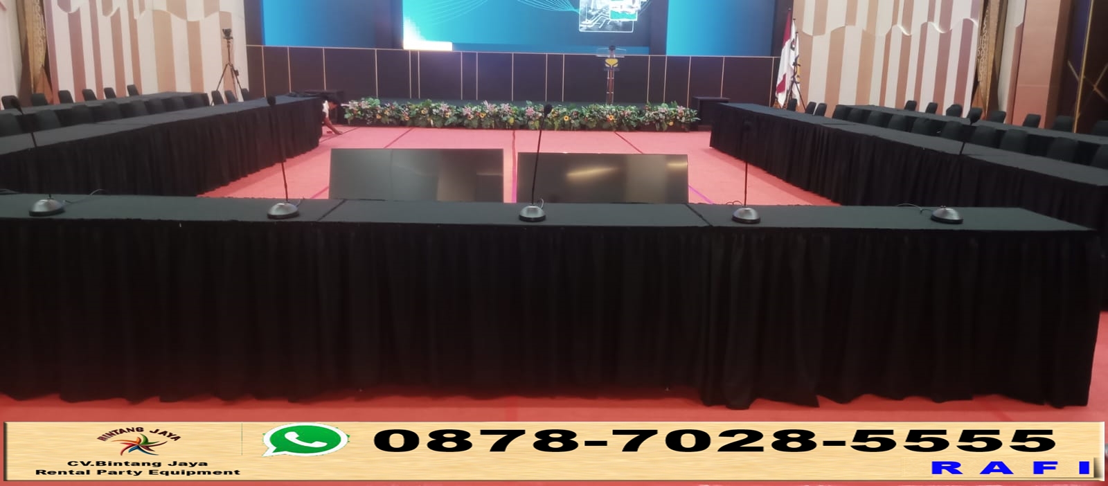 Sewa Meja Kotak Set Futura Hitam Event Rapat Danantara Indonesia