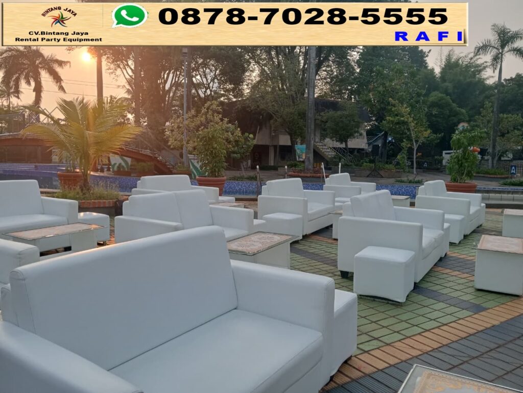 Sewa Podium Sirine Putih Q Line, Sofa Dan Meja Kaca Jakarta