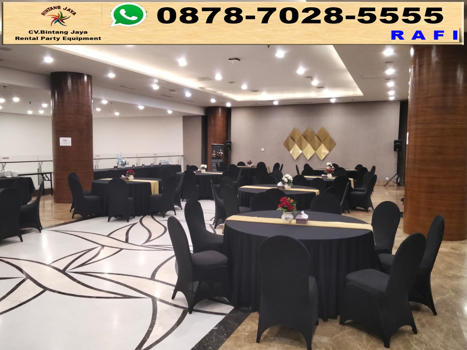 Sewa Round Table Dan Kursi Cover Hitam Event HK Tower1 Sewa Round Table Dan Kursi Cover Hitam Event HK Tower