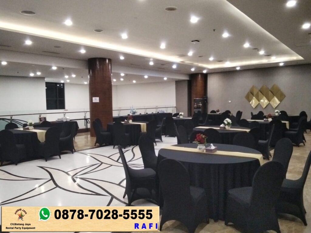 Sewa Round Table Dan Kursi Cover Hitam Event HK Tower