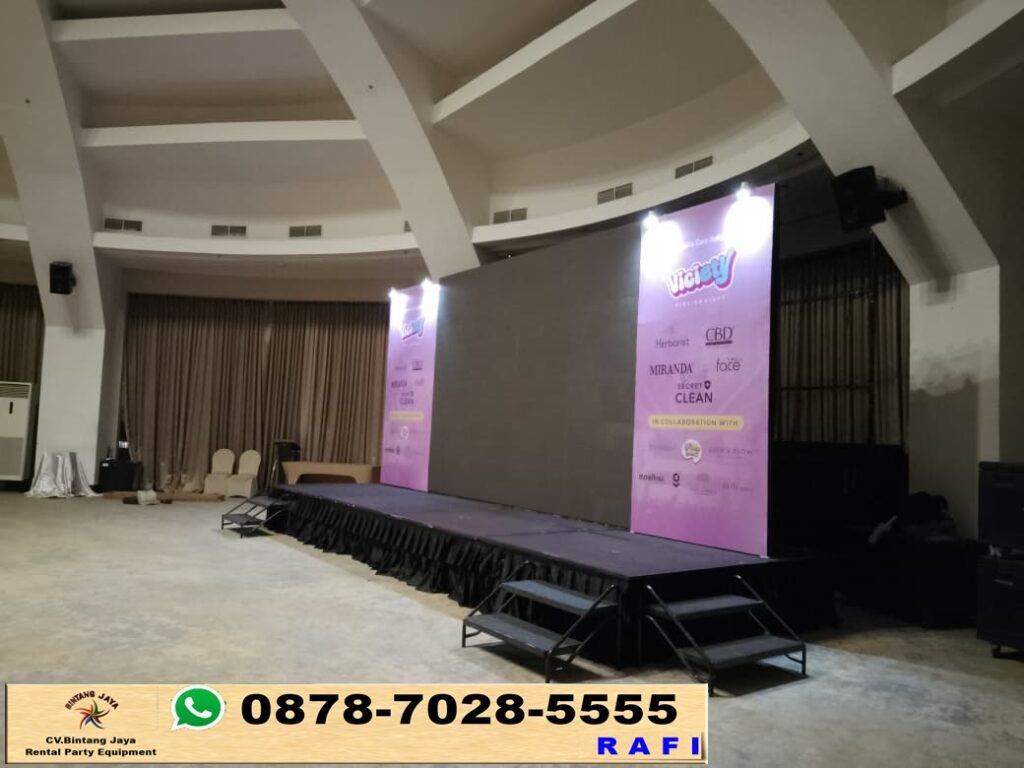 Rental Panggung, Backdrop Dan Tenda Serut Putih Biru Depok