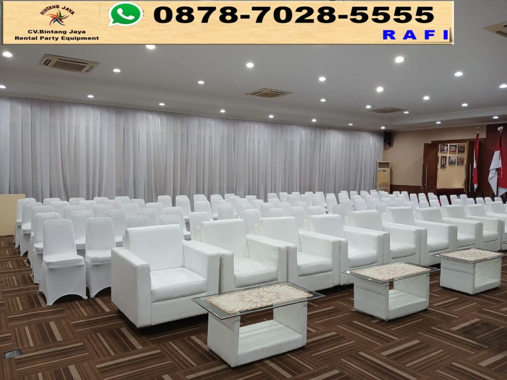 Sewa Sofa Kotak Putih Plus Meja Putih VIP Kaca Jakarta