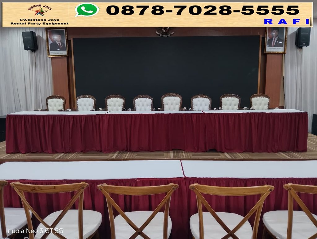 Sewa Meja Kotak Plus Cross Back Dan Kursi Vip Event Partai Jakarta 0878-7028-5555