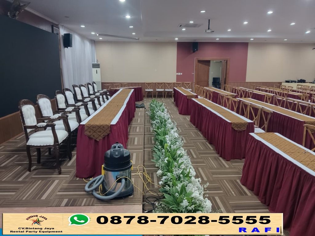 Sewa Meja Kotak Plus Cross Back Dan Kursi Vip Event Partai Jakarta 0878-7028-5555