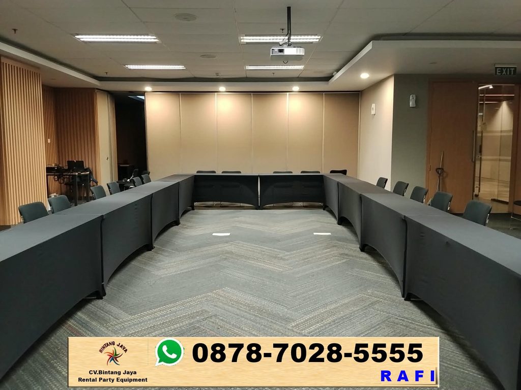 Rental Meja Ibm 180x45cm Cover Hitam Ketat Jakarta