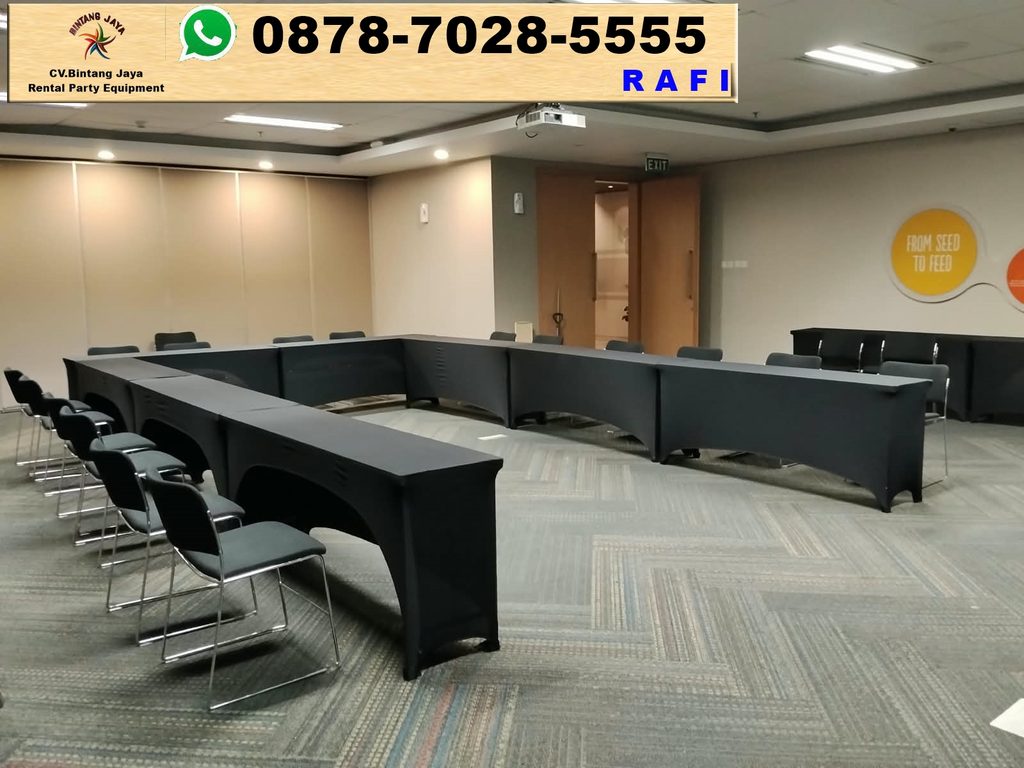 Rental Meja Ibm 180x45cm Cover Hitam Ketat Jakarta